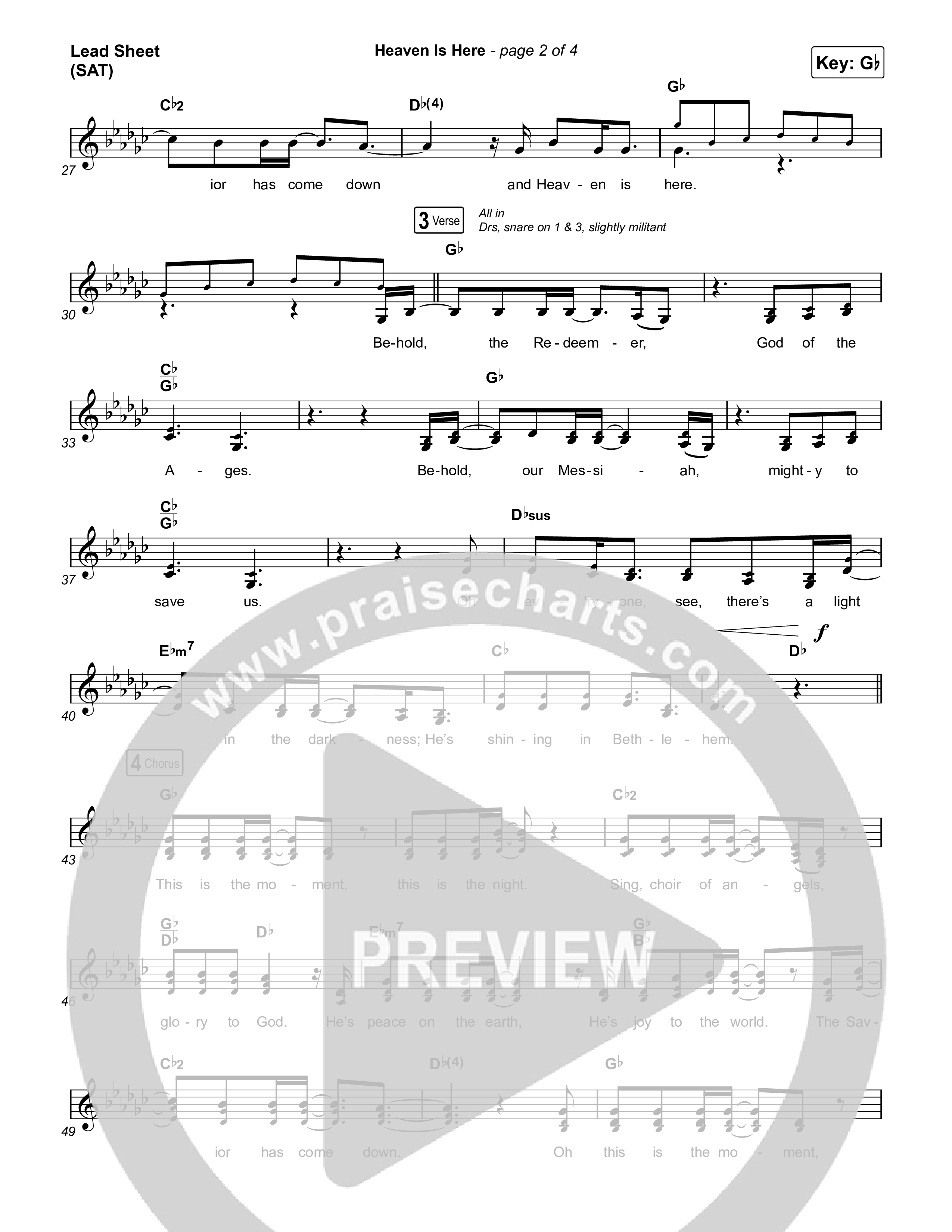 Heaven Is Here (Live) Lead Sheet (SAT) (The McClures / Hannah McClure / Paul McClure)