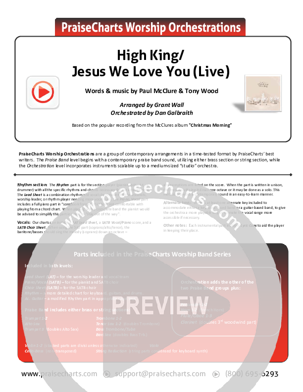 High King Of Heaven / Jesus We Love You (Live) Cover Sheet (The McClures / Hannah McClure / Paul McClure)