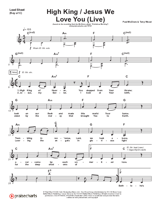 High King Of Heaven / Jesus We Love You (Live) Lead Sheet (Melody) (The McClures / Hannah McClure / Paul McClure)