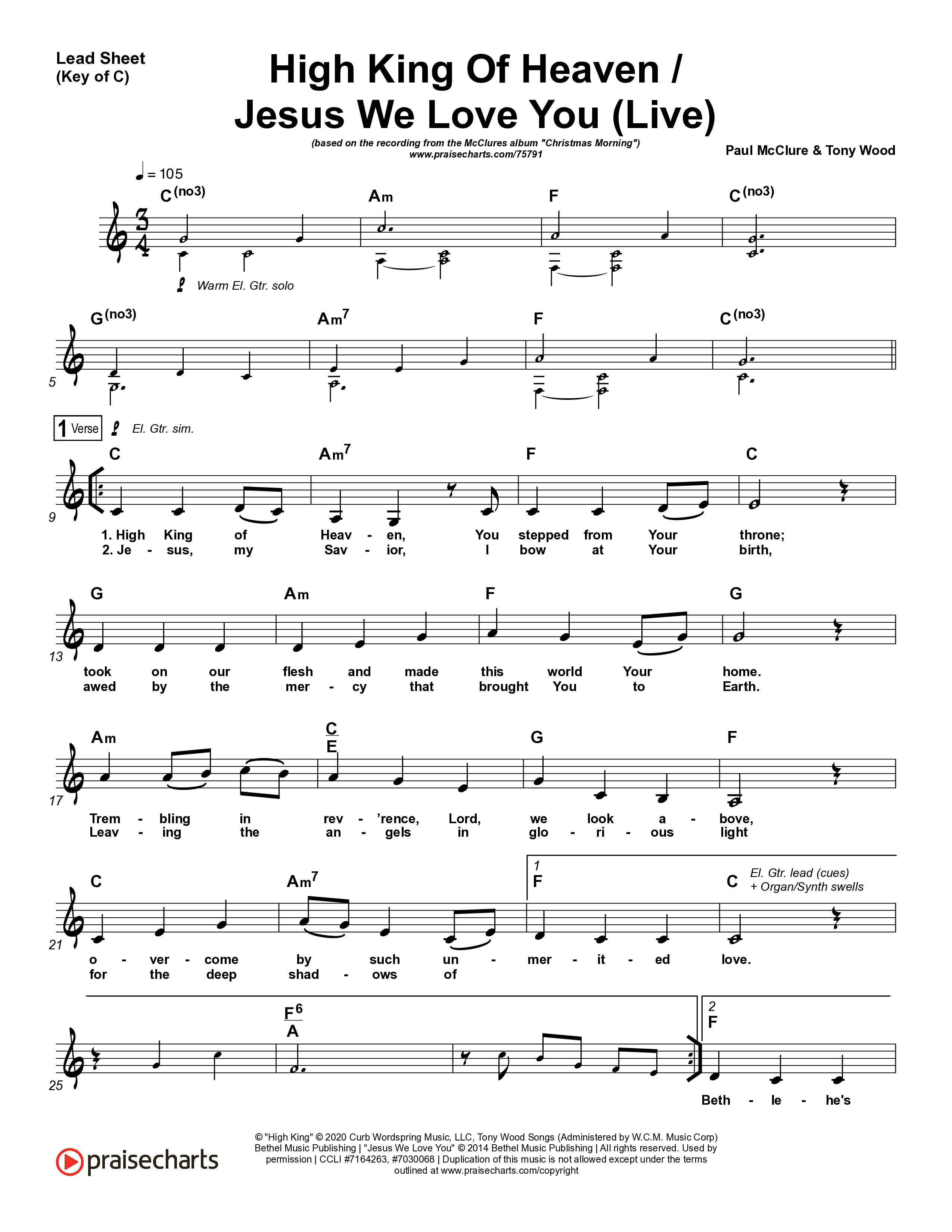High King Of Heaven / Jesus We Love You (Live) Lead Sheet (Melody) (The McClures / Hannah McClure / Paul McClure)