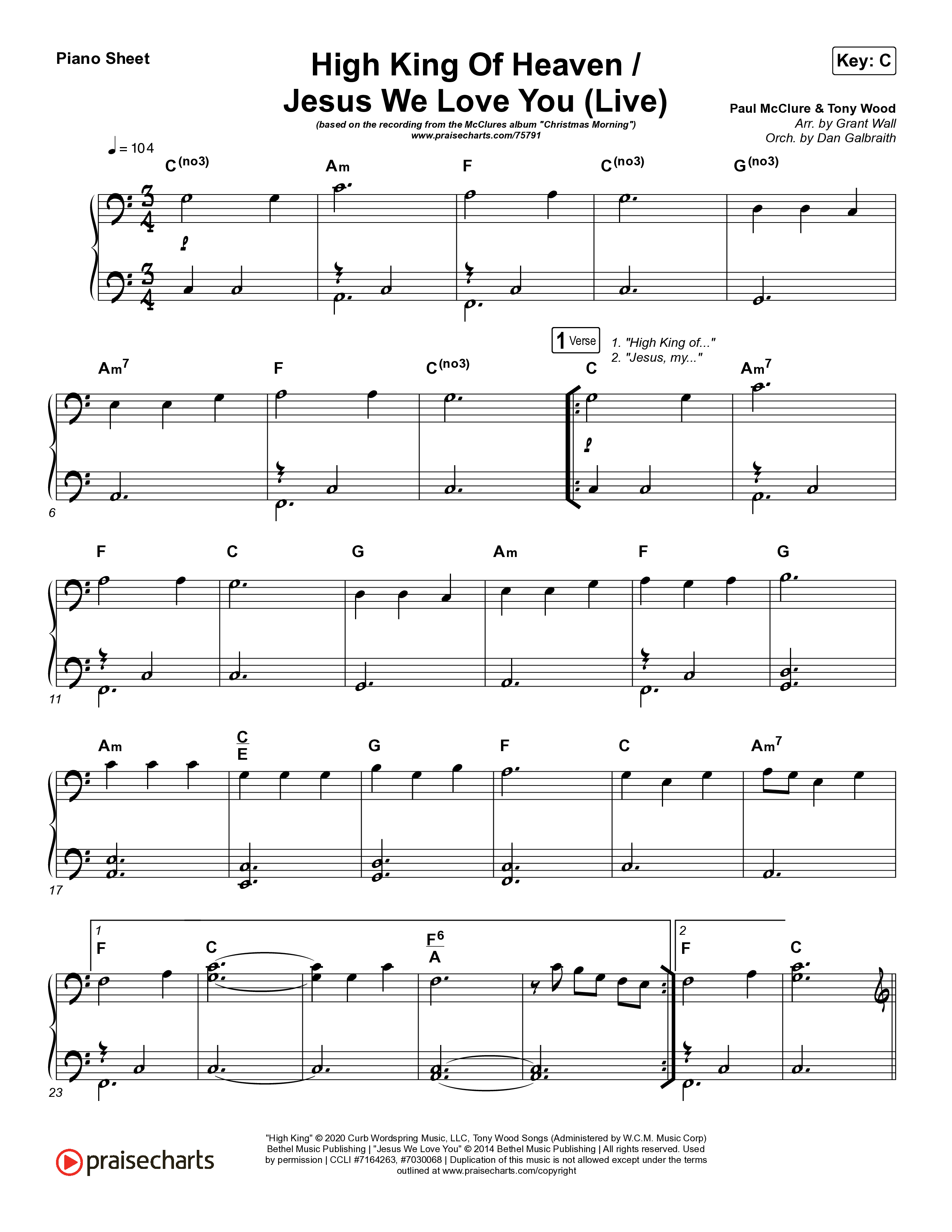 High King Of Heaven / Jesus We Love You (Live) Piano Sheet (The McClures / Hannah McClure / Paul McClure)