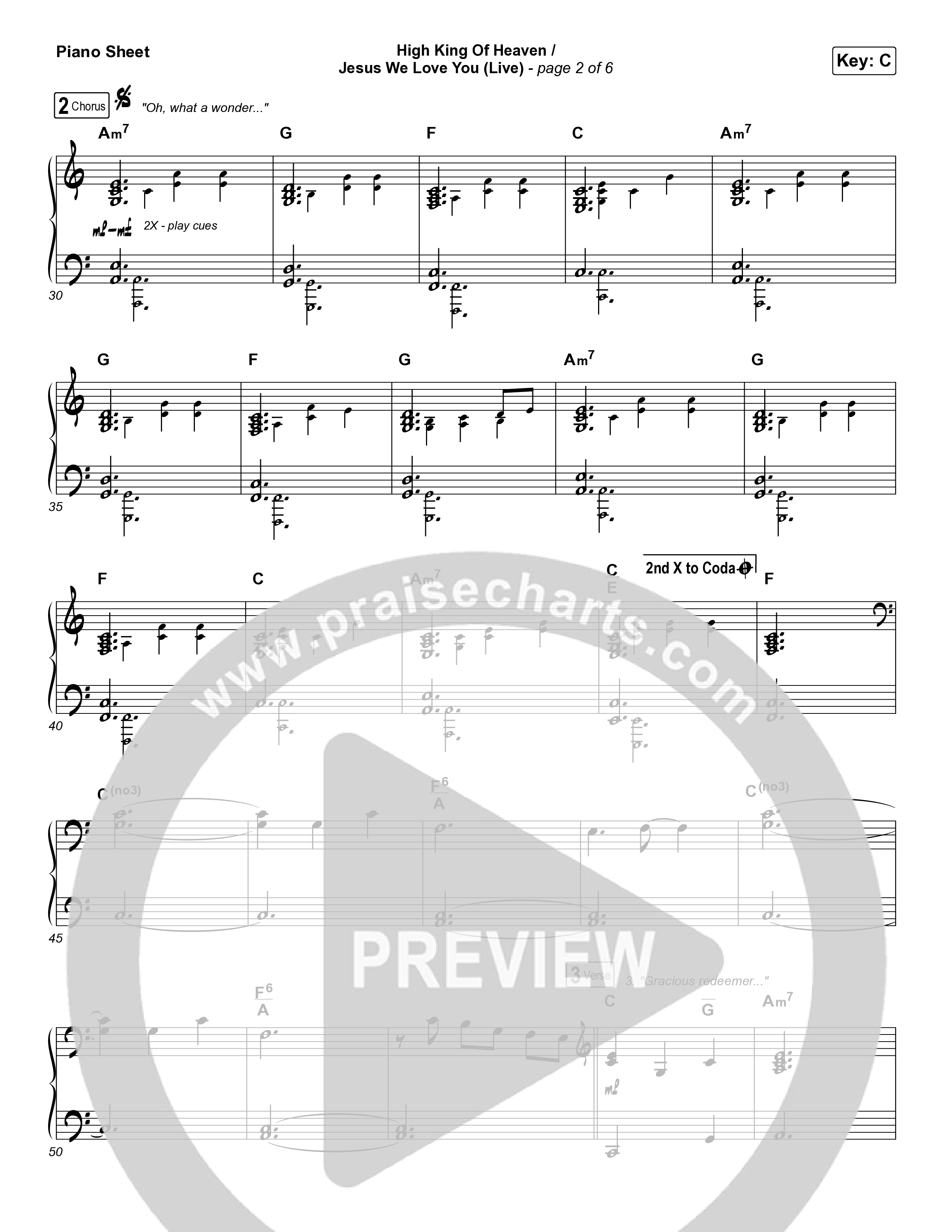 High King Of Heaven / Jesus We Love You (Live) Piano Sheet (The McClures / Hannah McClure / Paul McClure)