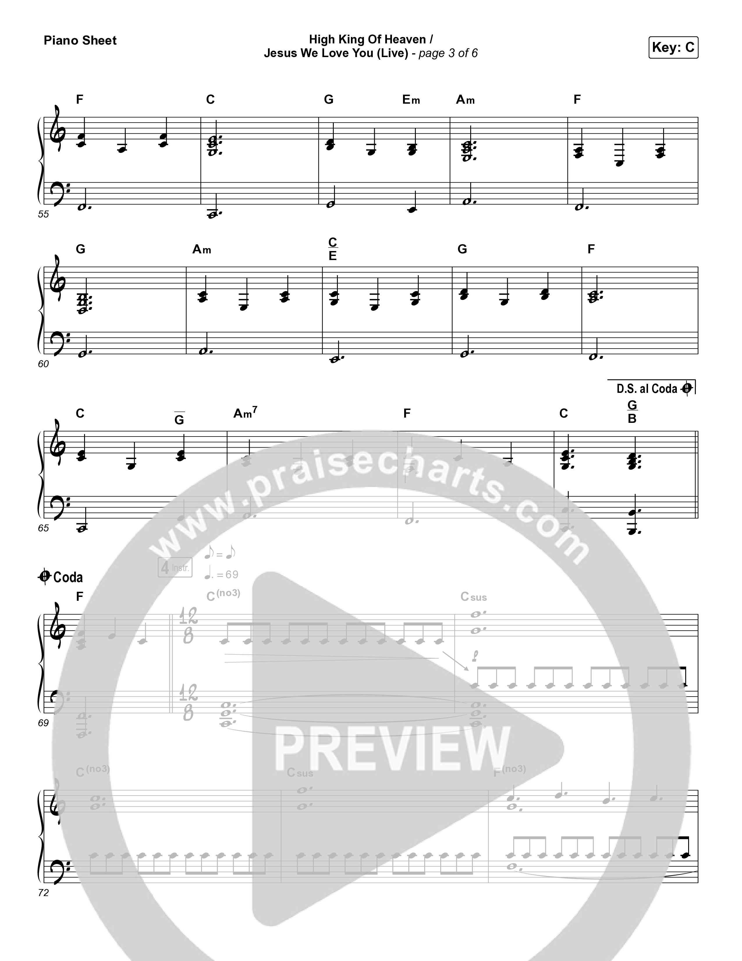 High King Of Heaven / Jesus We Love You (Live) Piano Sheet (The McClures / Hannah McClure / Paul McClure)