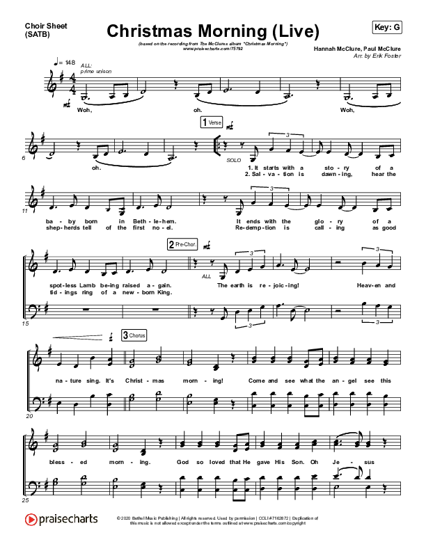 Christmas Morning (Live) Choir Sheet (SATB) (The McClures / Hannah McClure / Paul McClure)