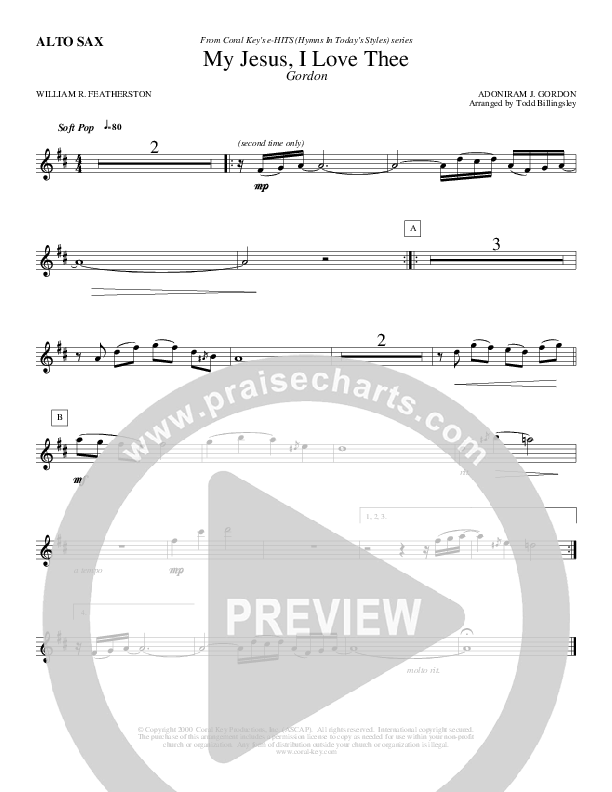 My Jesus I Love Thee Alto Sax (Todd Billingsley)