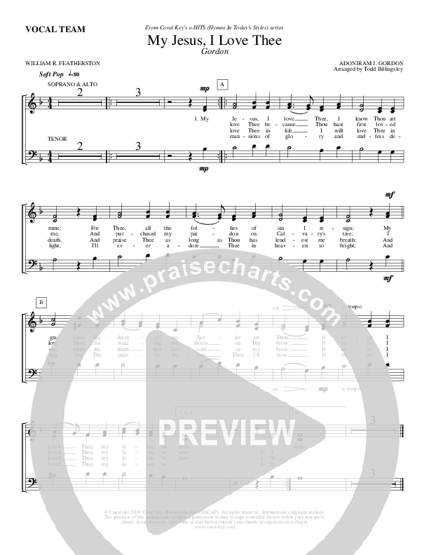 My Jesus I Love Thee Choir Sheet (Todd Billingsley)