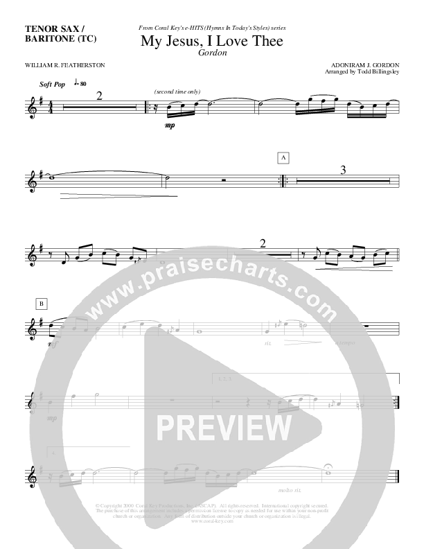 My Jesus I Love Thee Tenor Sax/Baritone T.C. (Todd Billingsley)