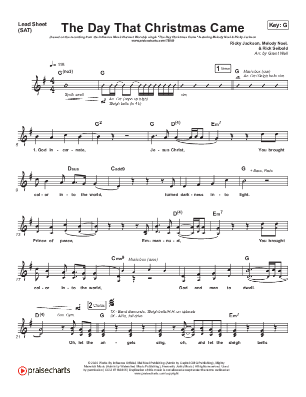 The Day That Christmas Came Lead Sheet (SAT) (Influence Music / Ricky Jackson / Melody Noel / Harvest Worship)