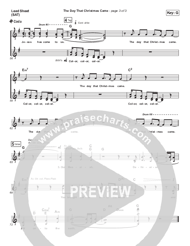 The Day That Christmas Came Lead Sheet (SAT) (Influence Music / Ricky Jackson / Melody Noel / Harvest Worship)