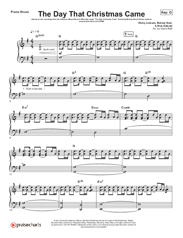 The Day That Christmas Came Piano Sheet (Influence Music / Ricky Jackson / Melody Noel / Harvest Worship)