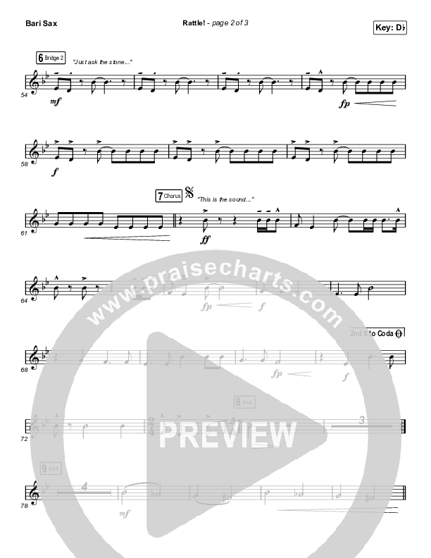 RATTLE! Bari Sax Sheet Music PDF (Zach Williams / Steven Furtick) PraiseCharts