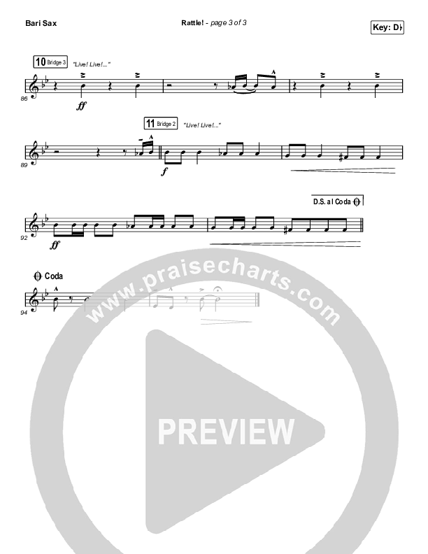 RATTLE! Bari Sax Sheet Music PDF (Zach Williams / Steven Furtick