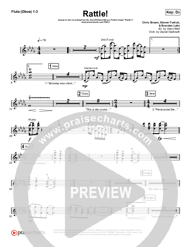 RATTLE! Flute/Oboe Sheet Music PDF (Zach Williams / Steven Furtick