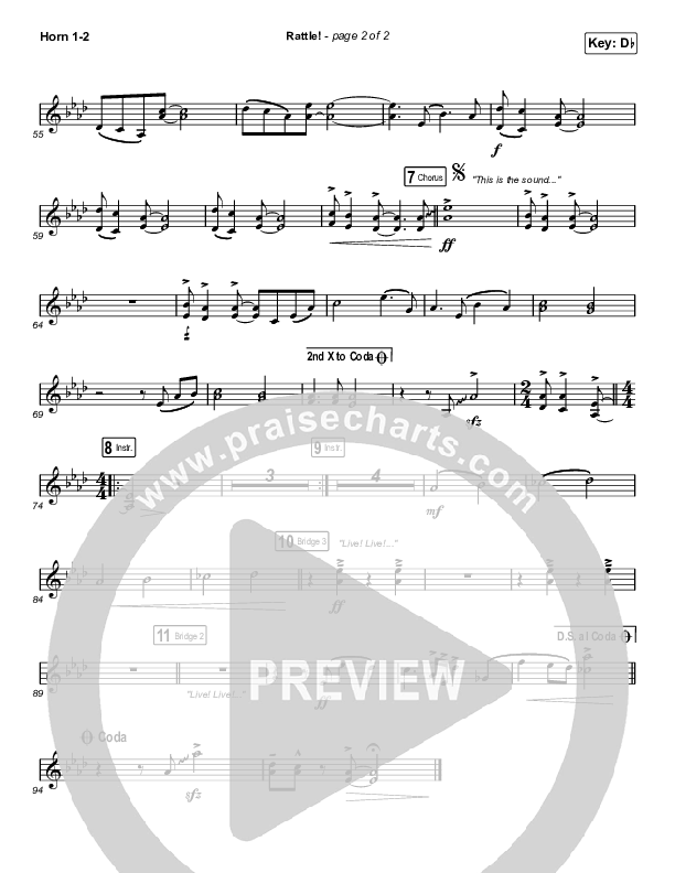 RATTLE! French Horn Sheet Music PDF (Zach Williams / Steven Furtick) PraiseCharts