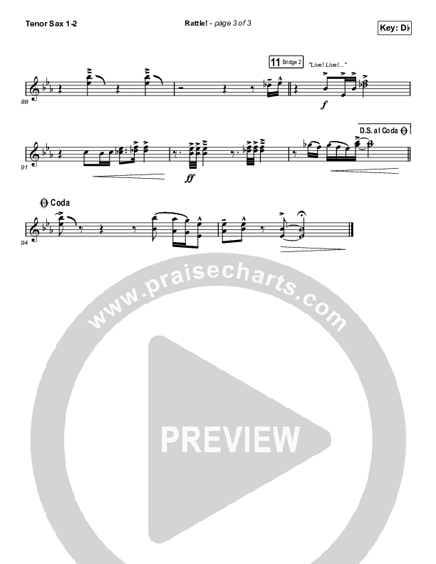 RATTLE! Tenor Sax Sheet Music PDF (Zach Williams / Steven Furtick) PraiseCharts