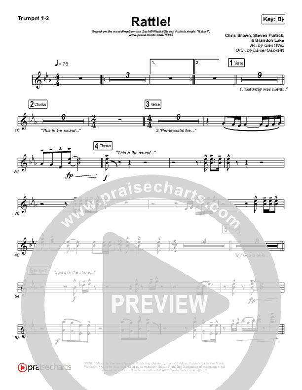 RATTLE! Trumpet Sheet Music PDF (Zach Williams / Steven Furtick