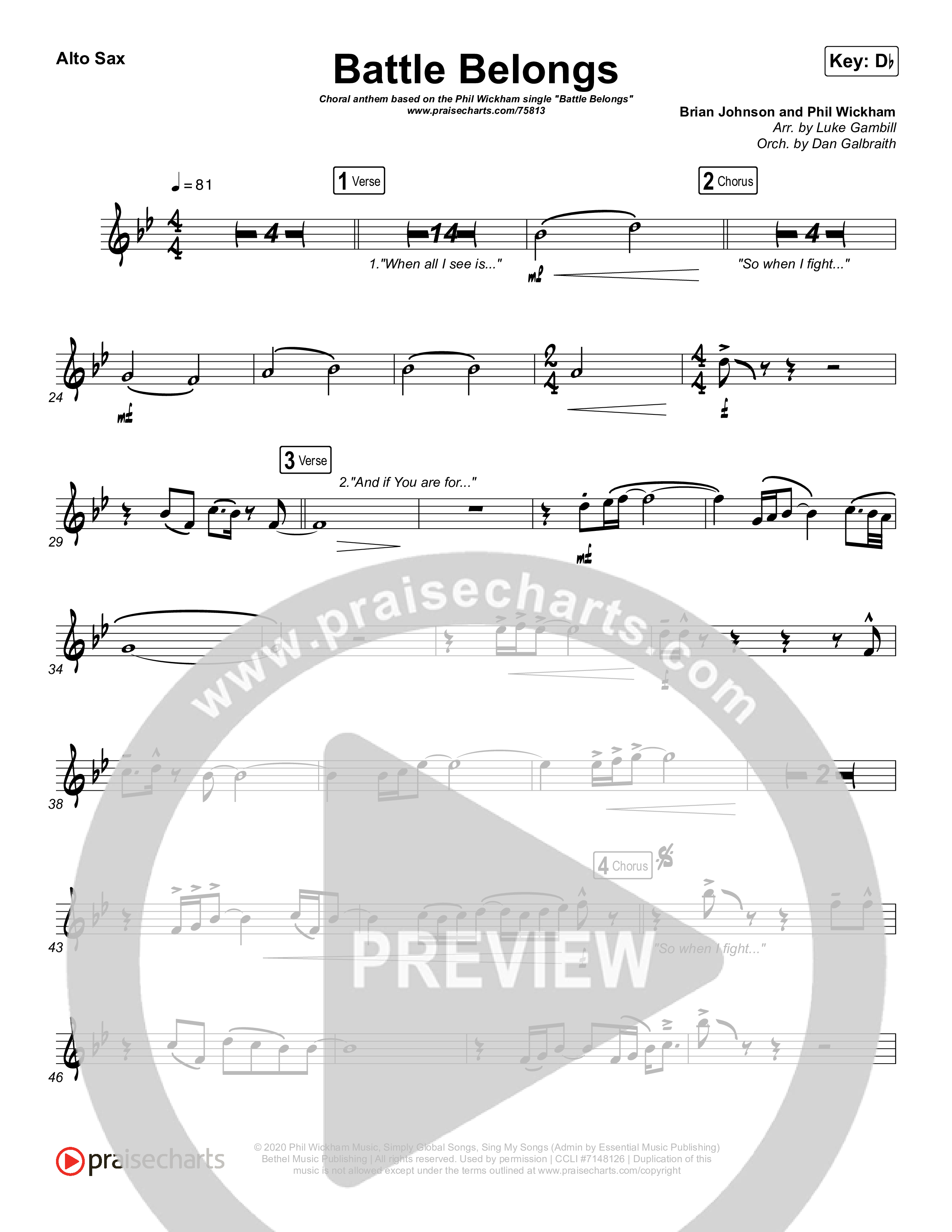 Battle Belongs (Choral Anthem SATB) Alto Sax (Phil Wickham / Arr. Luke Gambill)