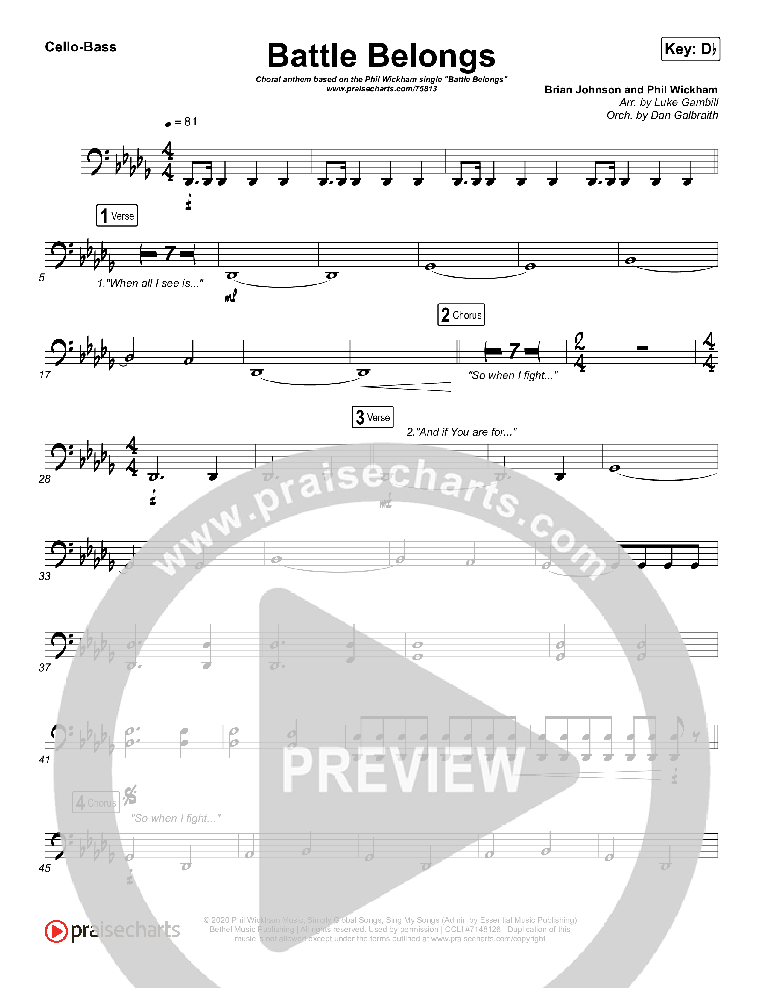 Battle Belongs (Choral Anthem SATB) Cello/Bass (Phil Wickham / Arr. Luke Gambill)
