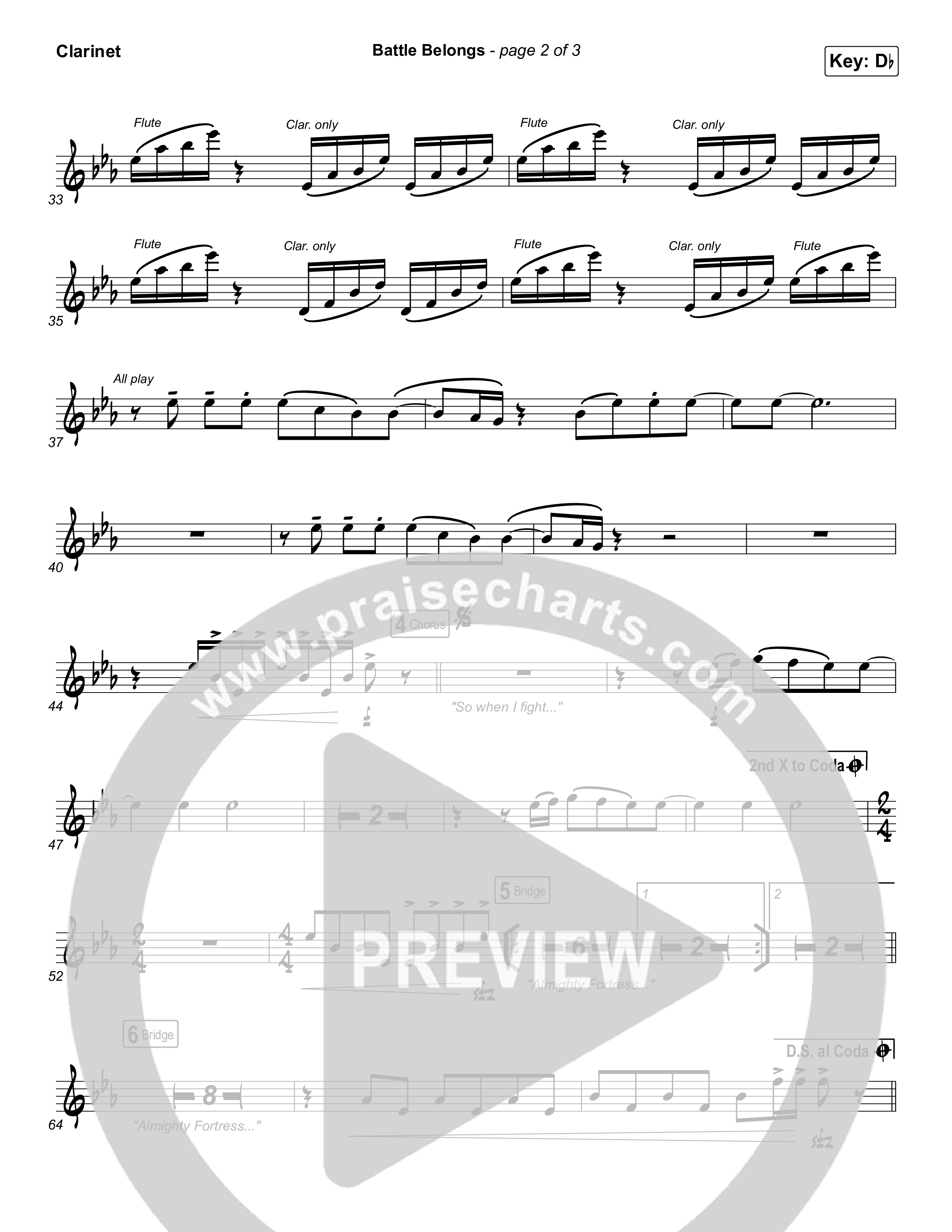 Battle Belongs (Choral Anthem SATB) Clarinet (Phil Wickham / Arr. Luke Gambill)