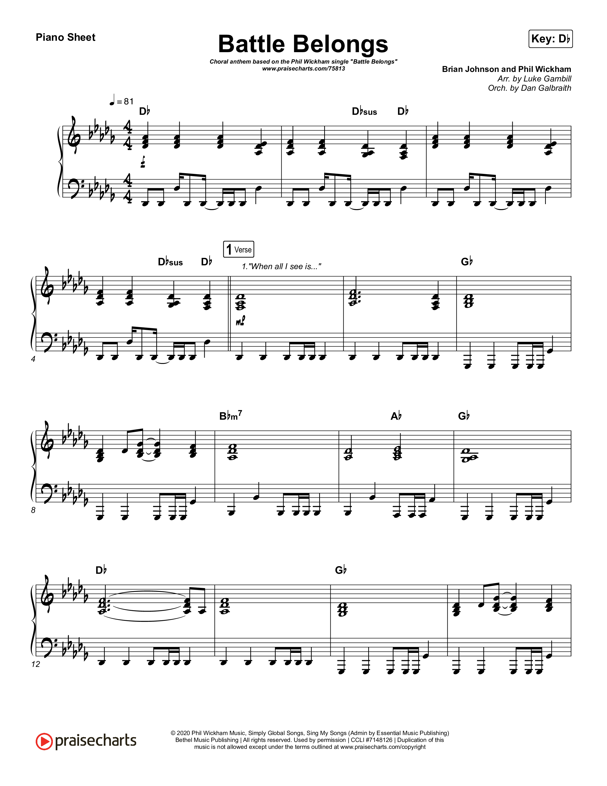 Battle Belongs (Choral Anthem SATB) Piano Sheet (Phil Wickham / Arr. Luke Gambill)