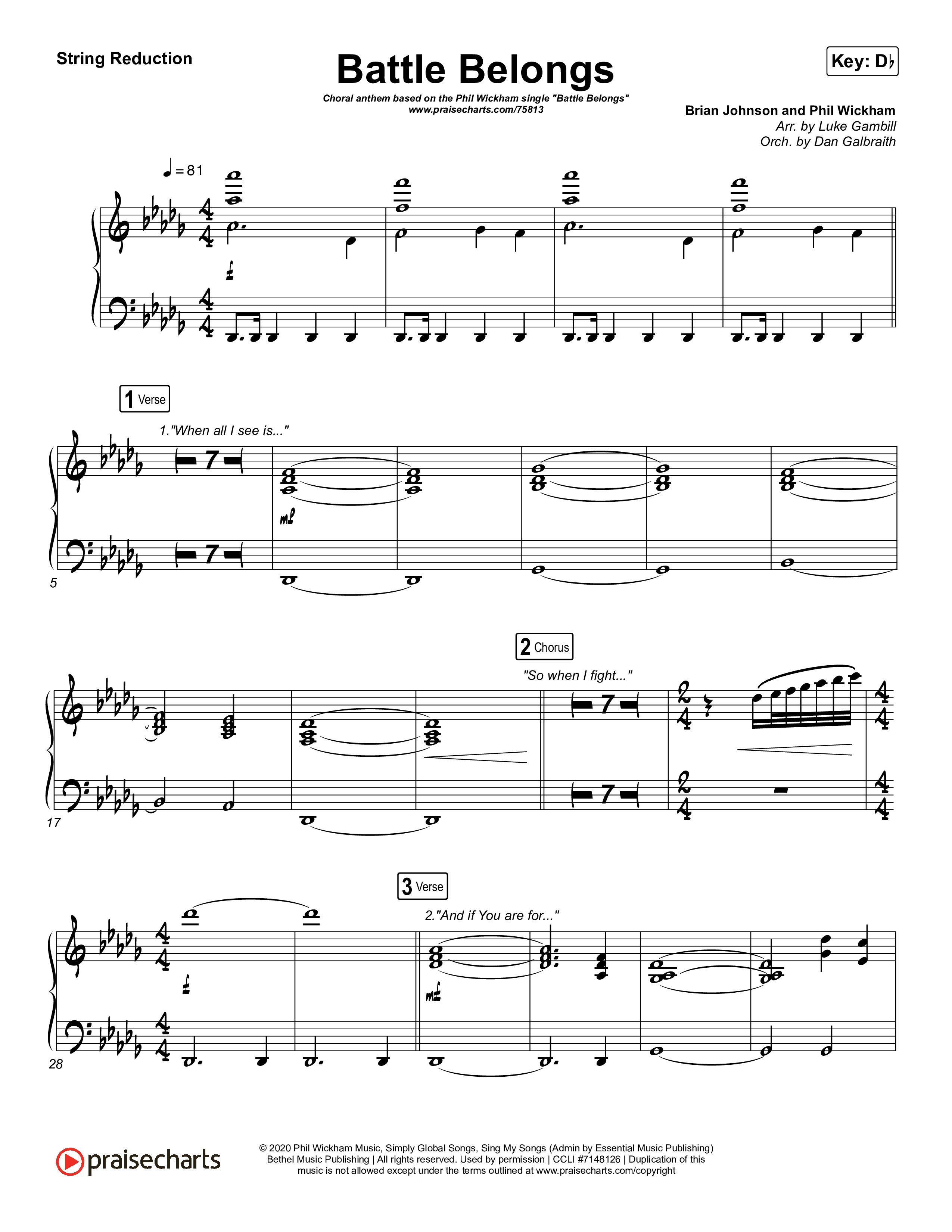 Battle Belongs (Choral Anthem SATB) String Pack (Phil Wickham / Arr. Luke Gambill)