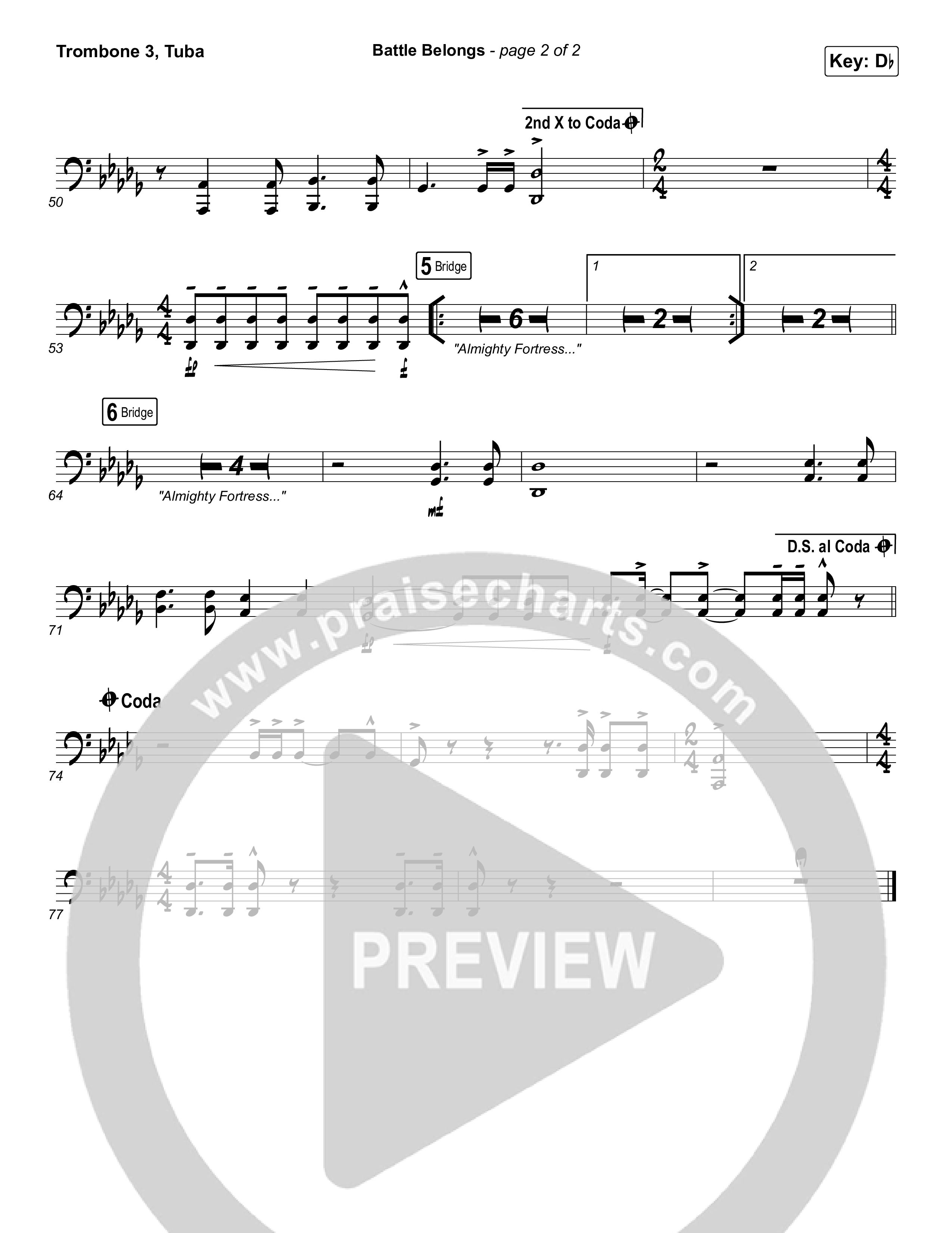 Battle Belongs (Choral Anthem SATB) Trombone 3/Tuba (Phil Wickham / Arr. Luke Gambill)
