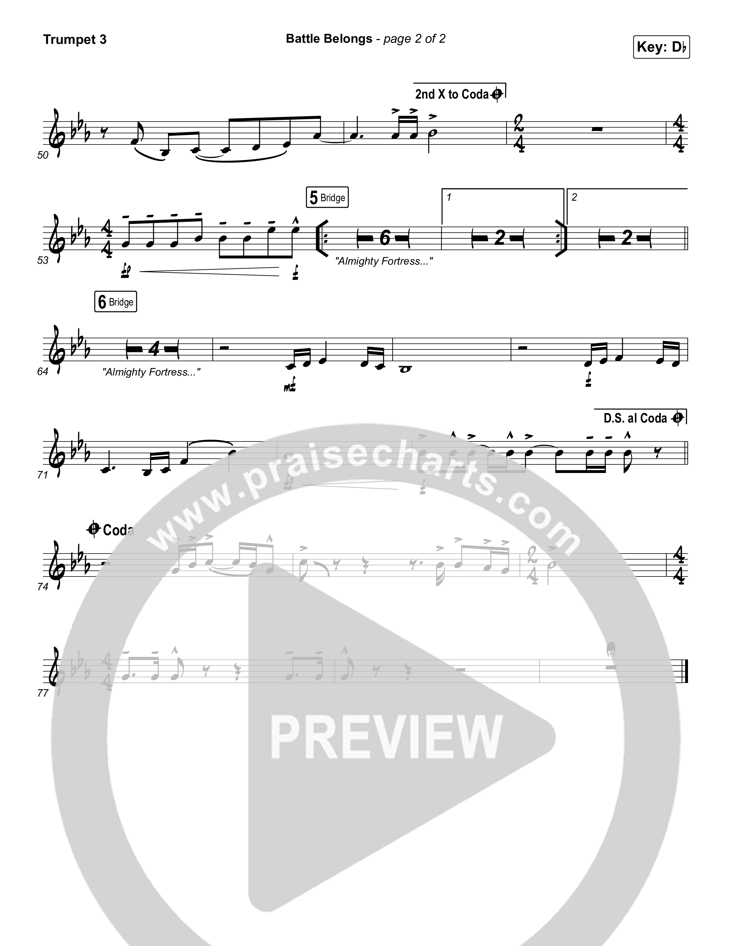 Battle Belongs (Choral Anthem SATB) Trumpet 3 (Phil Wickham / Arr. Luke Gambill)