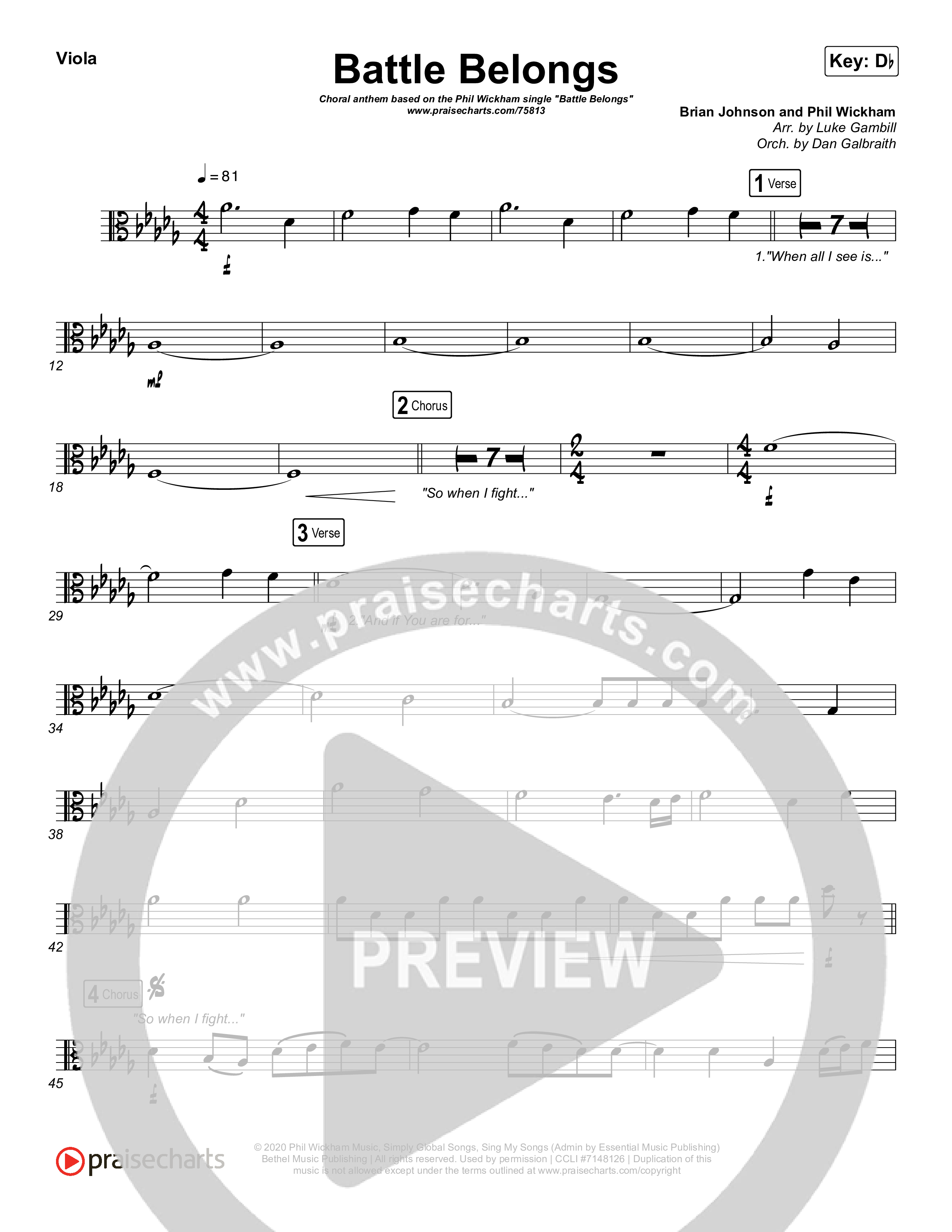 Battle Belongs (Choral Anthem SATB) Viola (Phil Wickham / Arr. Luke Gambill)