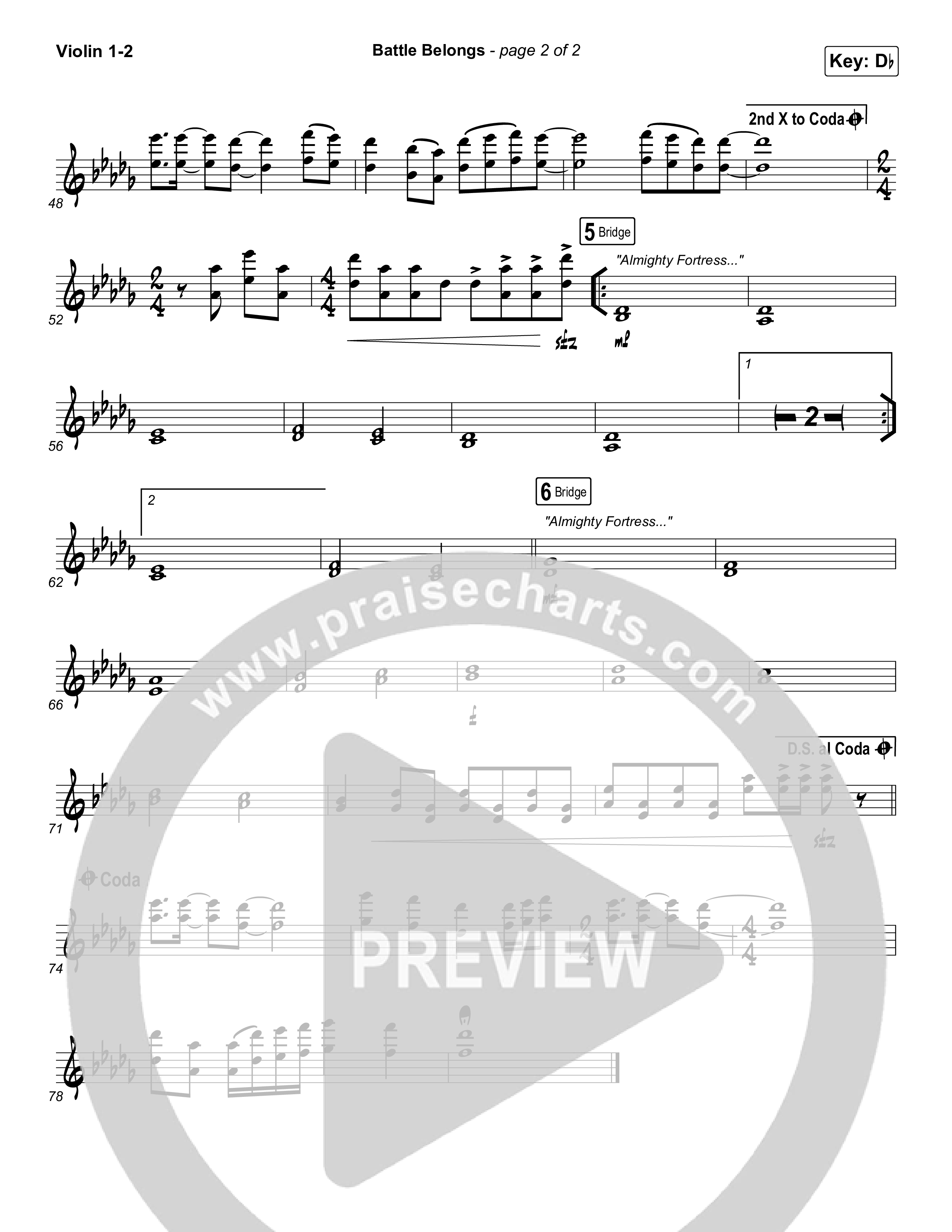 Battle Belongs (Choral Anthem SATB) Violin 1/2 (Phil Wickham / Arr. Luke Gambill)