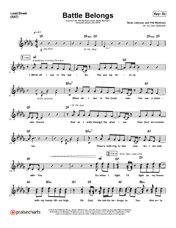 Battle Belongs (Choral Anthem SATB) Lead Sheet (SAT) (Phil Wickham / Arr. Luke Gambill)