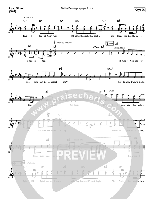 Battle Belongs (Choral Anthem SATB) Lead Sheet (SAT) (Phil Wickham / Arr. Luke Gambill)