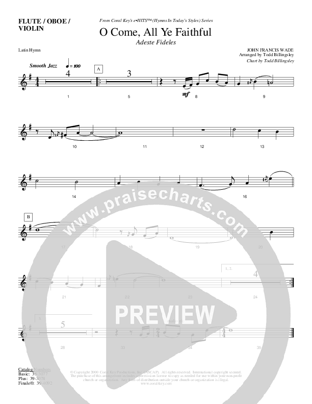 O Come All Ye Faithful Flute/Oboe (Todd Billingsley)