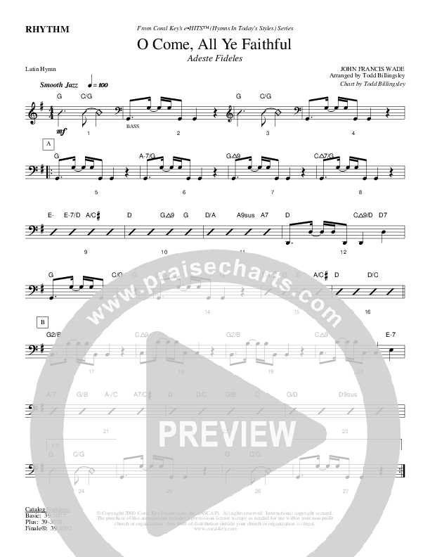 O Come All Ye Faithful Rhythm Chart (Todd Billingsley)