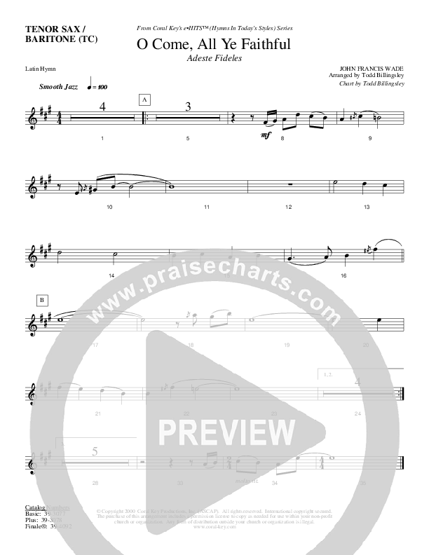 O Come All Ye Faithful Tenor Sax/Baritone T.C. (Todd Billingsley)