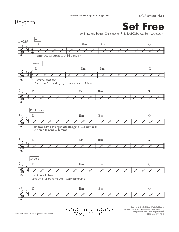 Set Free (Single) Rhythm Chart (Willamette Music)
