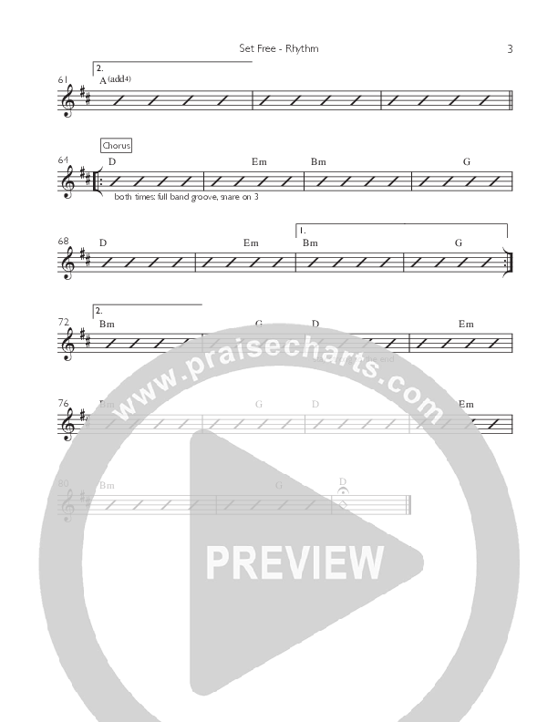 Set Free (Single) Rhythm Chart (Willamette Music)