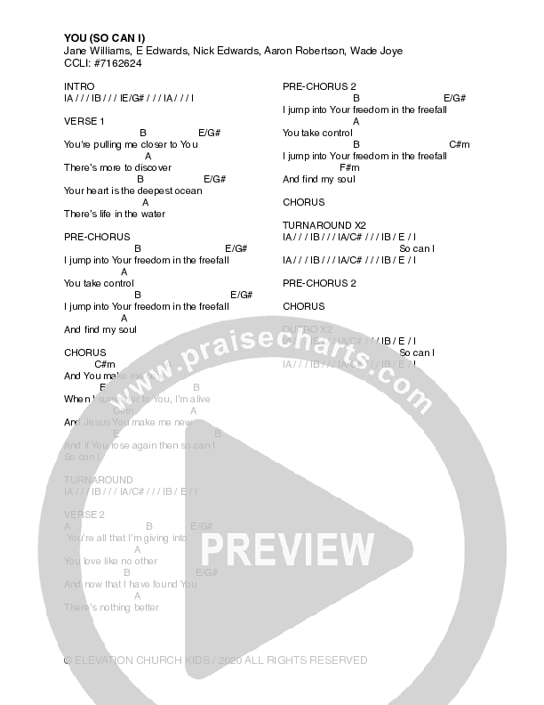 You (So Can I) Chord Chart (Elevation Church Kids)