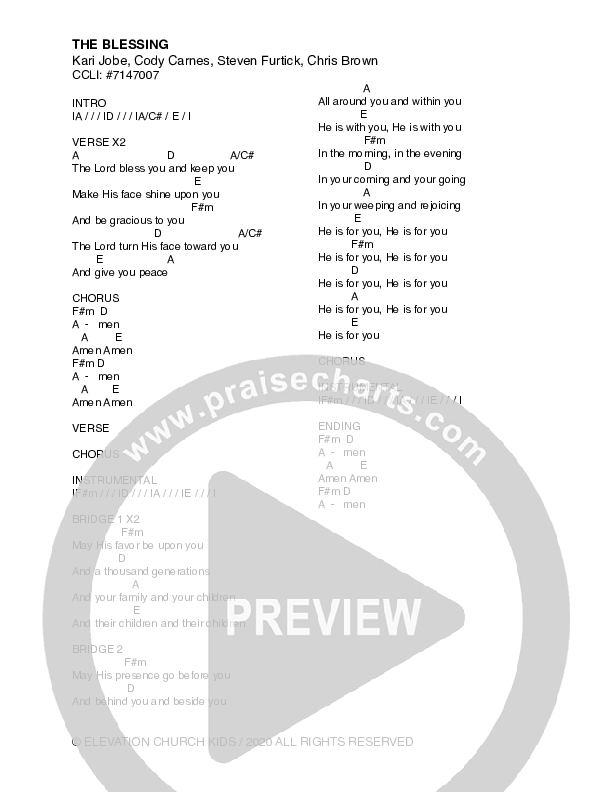 The Blessing Chord Chart (Elevation Church Kids)