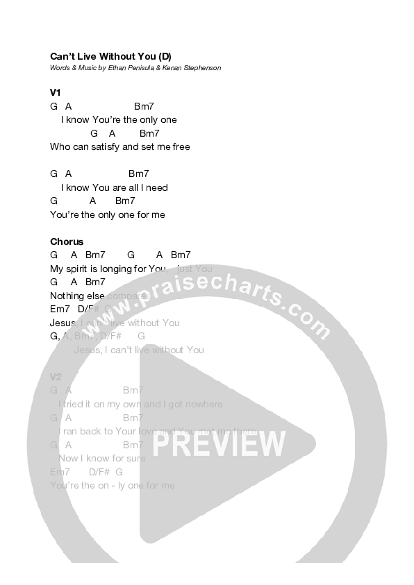 Can't Live Without You Chord Chart (Equippers Worship)