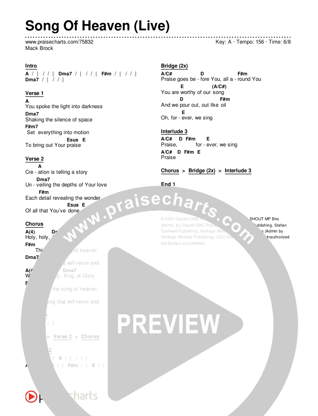 Song Of Heaven (Live) Chords PDF (Mack Brock) PraiseCharts