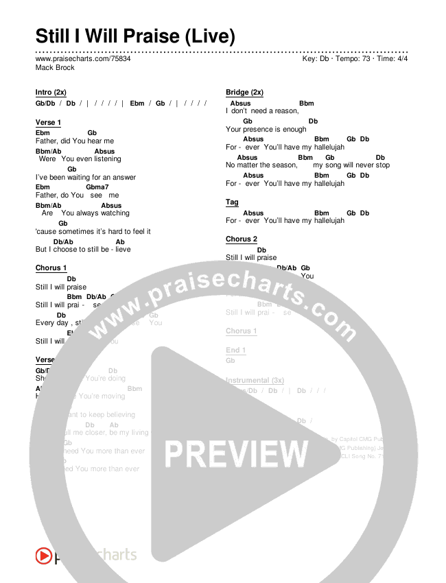 Still I Will Praise (Live) Chords & Lyrics (Mack Brock)
