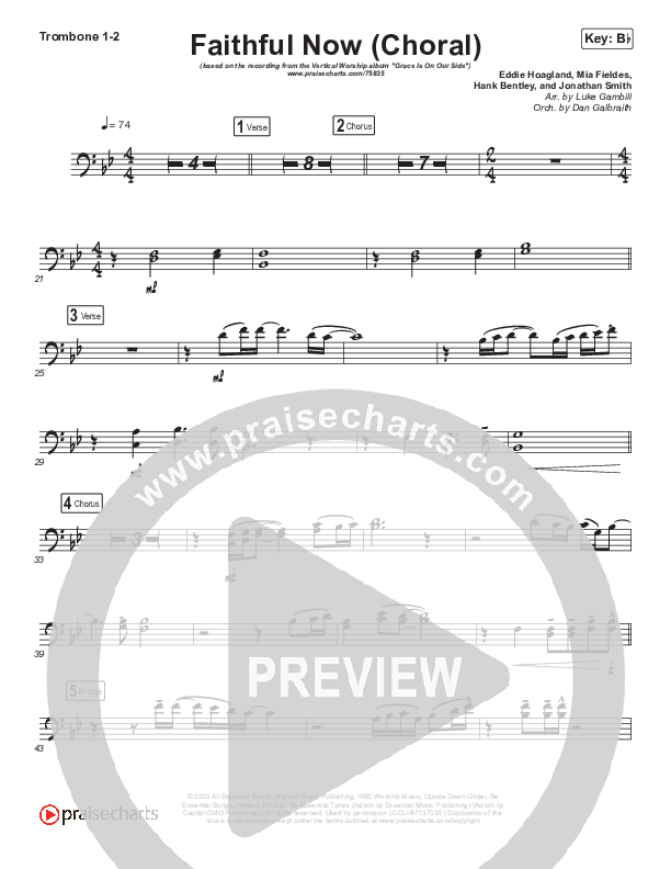 Faithful Now (Choral Anthem SATB) Trombone 1/2 (Vertical Worship / Arr. Luke Gambill)