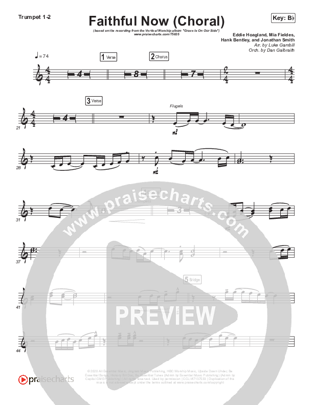 Faithful Now (Choral Anthem SATB) Trumpet 1,2 (Vertical Worship / Arr. Luke Gambill)