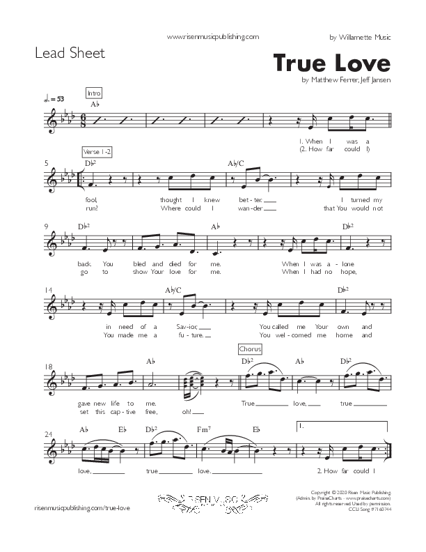 True Love (Single) Lead Sheet (Willamette Music)