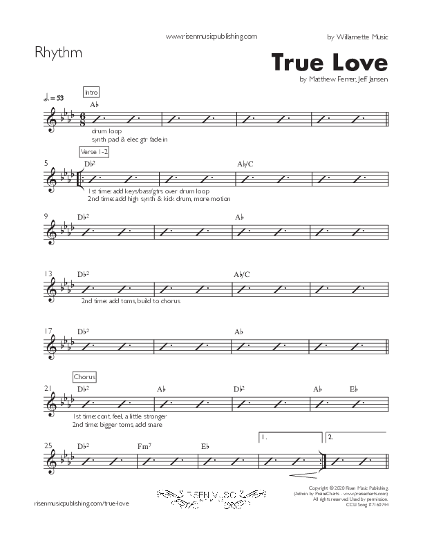 True Love (Single) Rhythm Chart (Willamette Music)