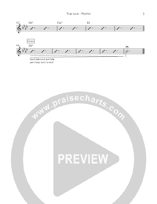 True Love (Single) Rhythm Chart (Willamette Music)