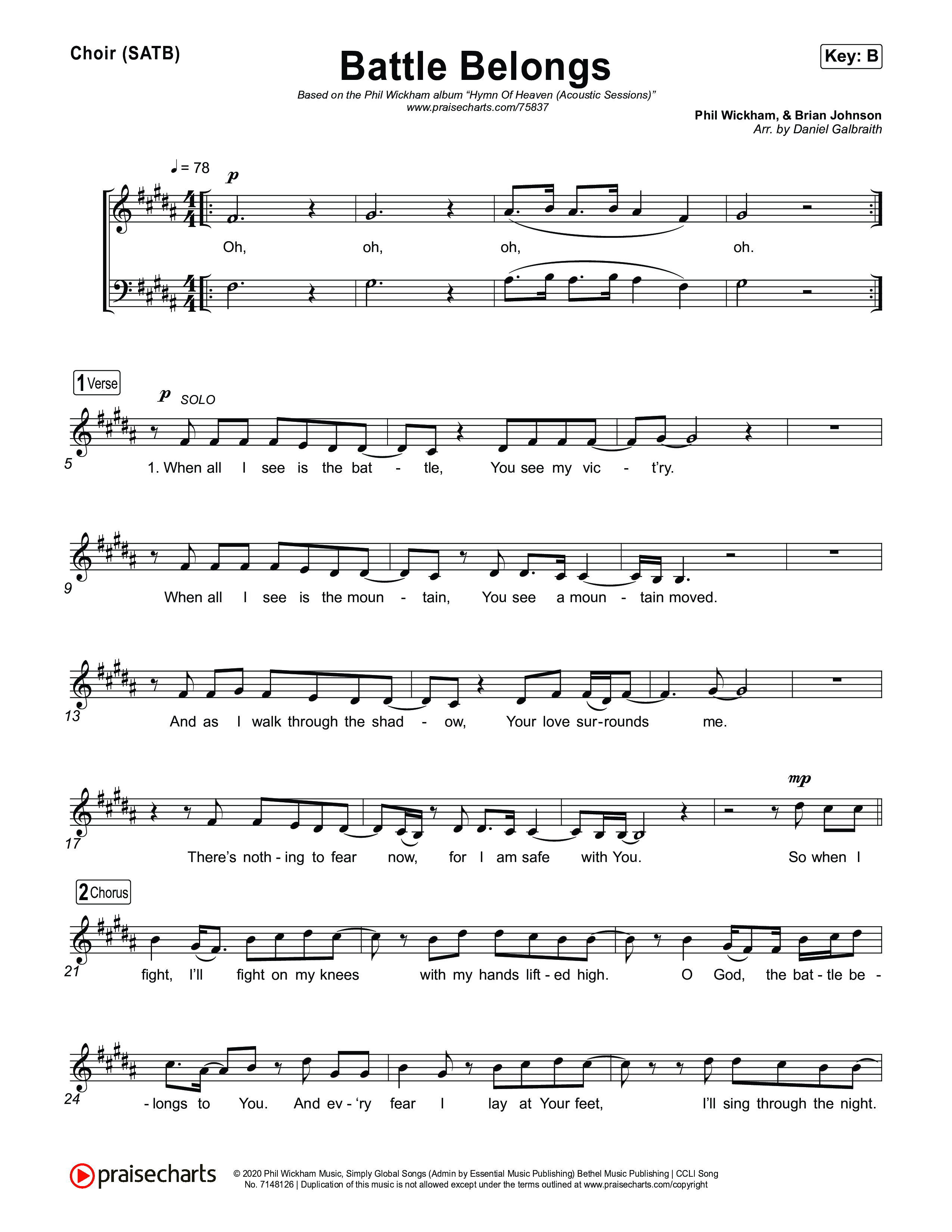 Battle Belongs (Acoustic) Choir Sheet (SATB) (Phil Wickham)