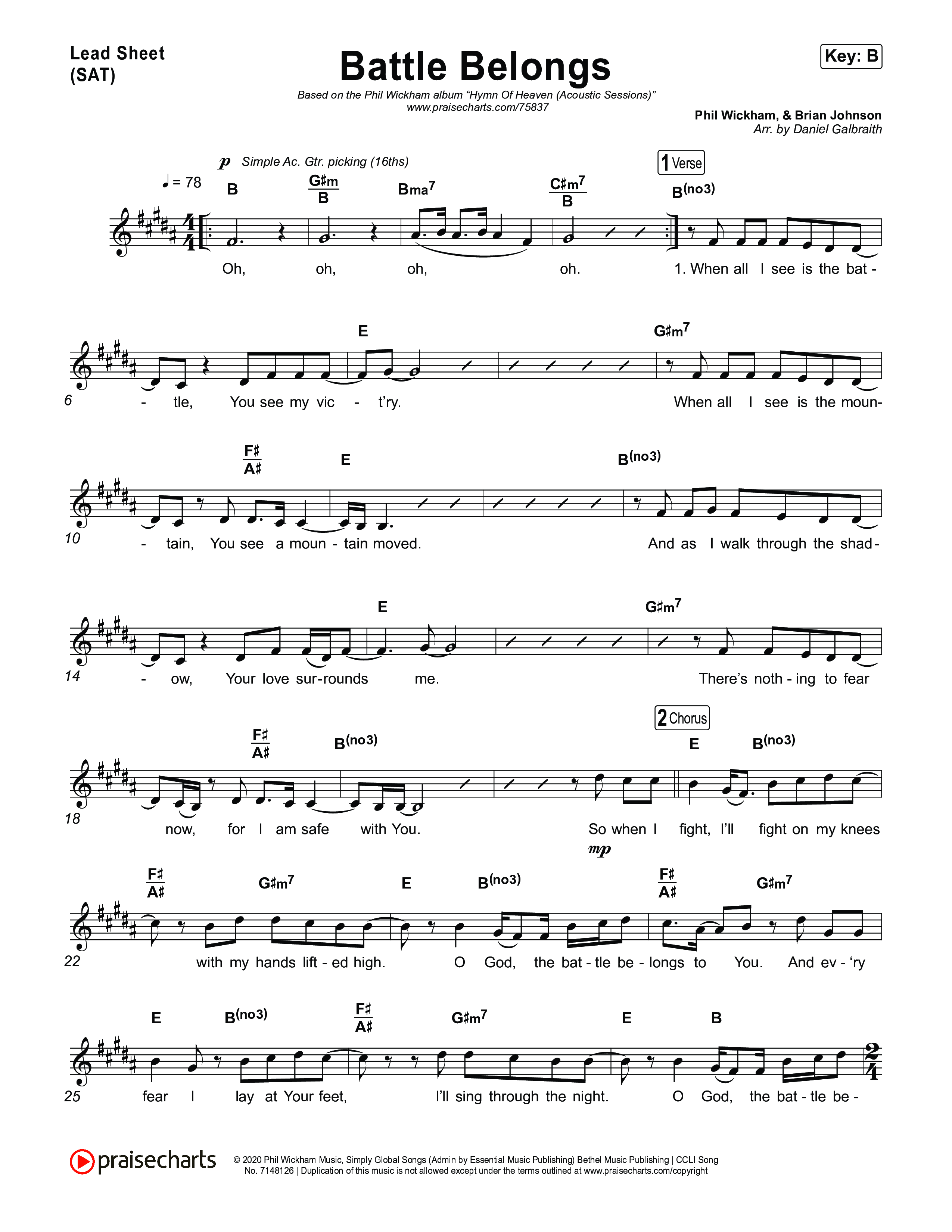 Battle Belongs (Acoustic) Lead Sheet (SAT) (Phil Wickham)