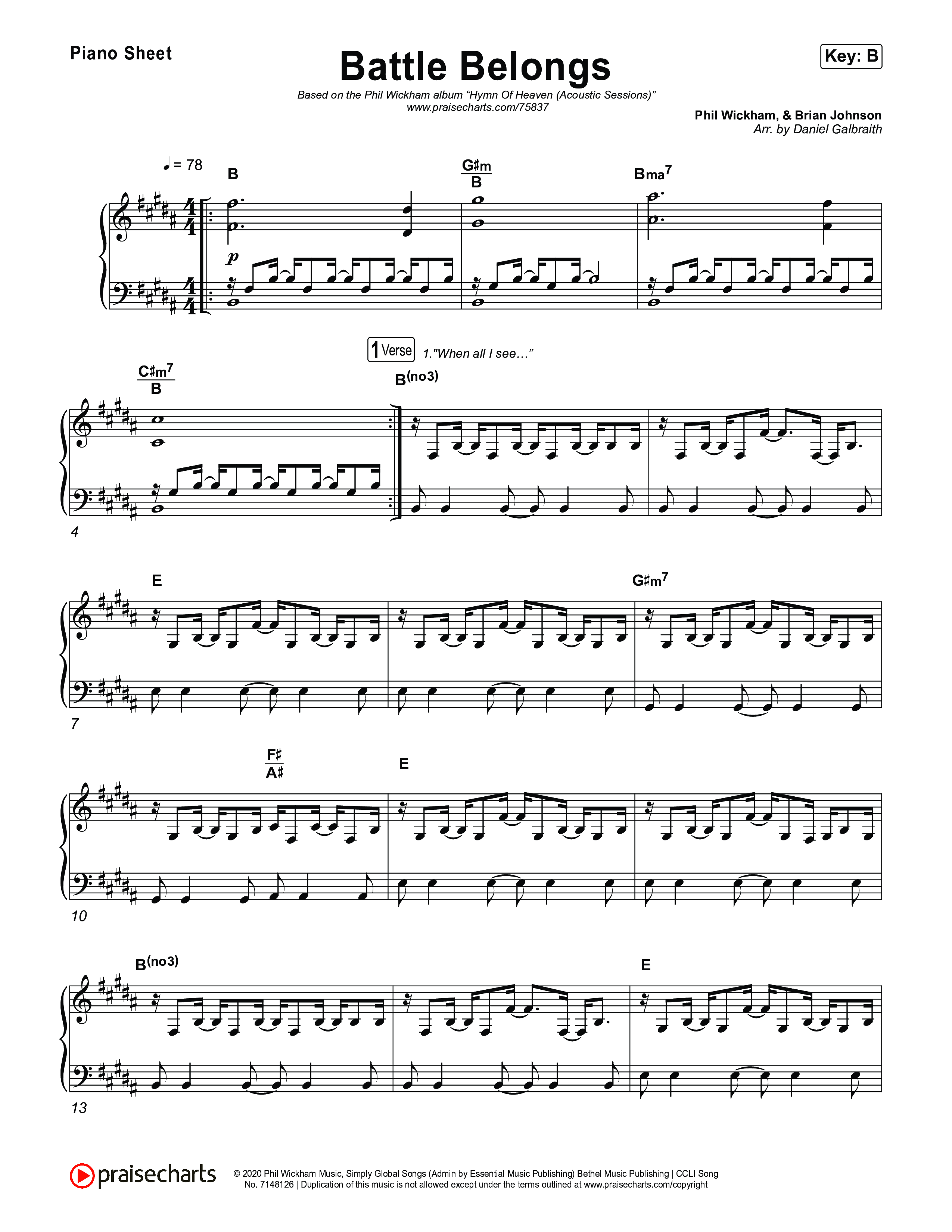 Battle Belongs (Acoustic) Piano Sheet (Phil Wickham)