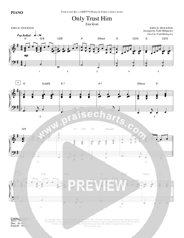 Only Trust Him Piano Sheet (Todd Billingsley)